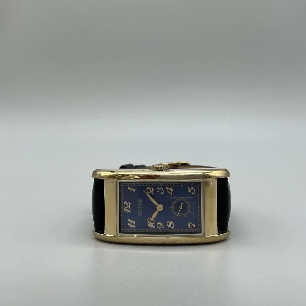 Circa Watch Company Mens Watch 24mm Blue Dial Gold Plated Leather New Battery